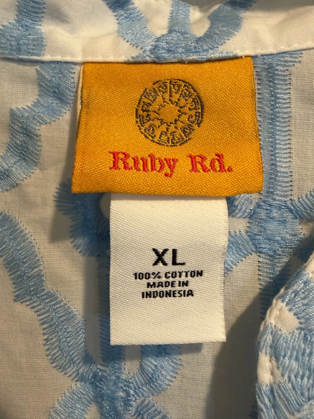 Ruby Rd. White Blouse with Light Blue Embroidered Pattern - Picture 2 of 5